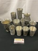 11 Assorted Pewter Vessels, Cups, Mugs, Steins by Various German Makers incl. SKS, Vogel, and more