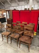 9 pcs Vintage Handsome Wooden Ladder Back Dining Chair Assortment w/ Lovely Grain. See pics.