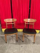 Pair of Handsome Vintage Mid-Century Modern Wooden Chairs w/ Black Leather Seats. See pics.