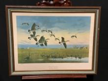 Framed Litho of Prairie Congregation by Jerry Raedeke, signed and #d 198/2400 Lithograph