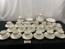 Unmarked possibly Limoges China teaset, Pickard sugar and creamer, 33 pieces in total