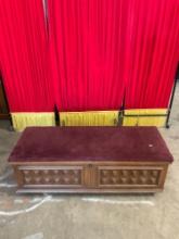 Vintage Lane Wheeled Cedar Lined Wooden Virginia Maid Trunk w/ Oxblood Suede Cushion Top. See pics.