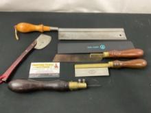 5 Woodworking Saws, Messermeister Push Saw, Pair of Crown Tool Saws, Japanese Saw