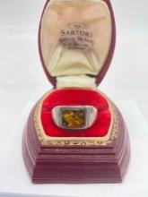 Vintage sterling silver men's ring with gorgeous amber center setting sz 9
