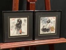 Pair of Framed Chinese Watercolor Paintings of Zhong Kui the Ghost Warrior & Sage Figure