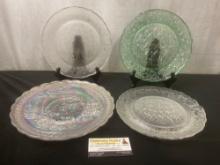 4 Imperial Carnival Glass Plates, 3 Days of Christmas Partridge in a Pear Tree, 2x Eleven, Twelve