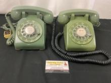 Pair of Vintage Rotary Phones, Olive Green in Color, Bell System by Western Electric