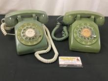 Pair of Vintage Rotary Phones, Olive Green in Color, Bell System by Western Electric