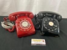 Pair of Vintage Rotary Phones, Red & Black in Color by Western Electric