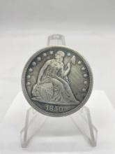 Antique Key Date Liberty Seated 1850 Silver Dollar 7500 Minted Nice coin Full Shield & Feathers