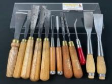 Collection of 12 Woodworking Chisels, Flat and Channel Blades