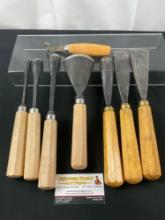 Collection of 8 Woodworking Chisels, Flat and Channel Blades