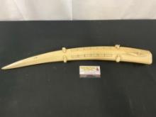 Inuit Cribbage Board inscribed on a Walrus Tusk w/ Polar Bear Heads and Canoe Motif
