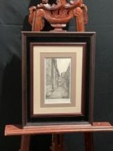 Framed Shadowbox w/ Vintage Etching of a German Alleyway, Erfurt Kirchgasse, signed and dated