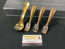 4x Brass Carving Tools, Bowl Carving Spoon & 3x Violin Luthiers Planes, marked SB-1, SB-2, & SB-3