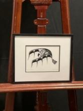 Small Framed Print of First Nations Art titled Raven in Flight by Carl Stromquist