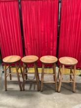 4 pcs Vintage Wooden Bar Stools w/ Handsome Grain & Gliders on Feet. Measures 13" x 25" See pics.