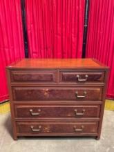 Handsome Vintage Cedar? Dresser w/ 5 Drawers, Burl Wood Accents & Brass Drawer Pulls. See pics.