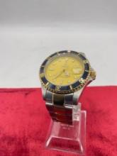 Croton two-tone yellow dial swiss movt. 25j Men's wristwatch 10ATM 300FT