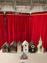 7 pcs Vintage Sweet Little Rustic Wood & Metal Bird House Collection. 4 Handmade Pieces. See pics.