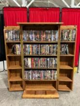 Vintage Tiger Oak Media Cabinet w/ 15 Shelves & 100+ pcs Classic Movie DVD Collection. See pics.