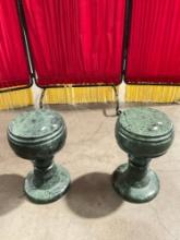 Pair of Carved Solid Green Marble Stools. Excellent Condition. Measures 10.5" x 17" See pics.