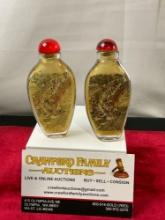 Pair of Vintage Chinese Reverse Painted Snuff Bottles w/Yellow tint, River Scene