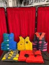 5 pcs Life Vests/Marine Personal Flotation Devices Assortment. Stearns, DBX, Stohlquist. See pics.