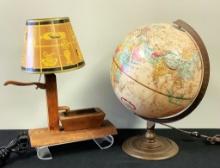 Vintage Lamp & Shade;     Lighted Vintage World Globe - 17"