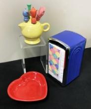 Fiestaware Napkin Dispenser, Heart Bowl & Spreader Set