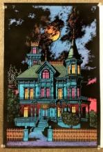 Vintage Western Graphics Corp. Velvet Black Light Poster - Ominous Mansion,