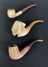 3 Old Carved Meerschaum Pipes