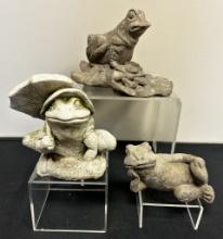 3 Concrete Cast Frogs