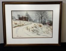 Frederic James Print - Winter Scene, Quality Hill Kansas City, Framed W/ Gl