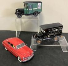 3 Danbury Mint Diecast Cars - 1920s Ford Model T Paddy Wagon, 1949 Mercury