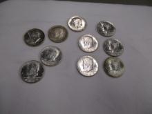 US Silver 1964 Kennedy Half Dollars 10 coins