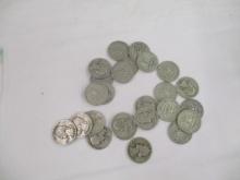 US Silver Quarters 1940's & 50's 25 coins