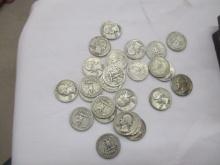 US Silver Quarters 1940's & 50's 25 coins