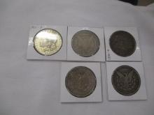 US Morgan Silver Dollars 1884-O, 1887-O, 1888-0, 1900-O, 1921-S 5 coins
