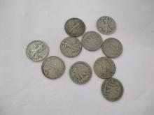 US Walking Liberty Half Dollars various dates/mints 10 coins
