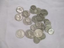 Us Silver 90% Coin Washington Quarters (15) Roosevelt Dimes (18) 33 coins