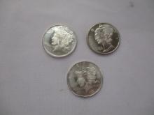 Silver 1 oz Bullion Coins .999 Silver 3 coins
