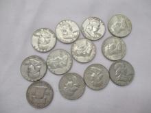 US Silver Franklin Halves- Variety of dates/mints 12 coins