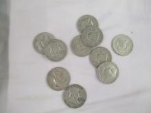 US Silver Franklin Halves- various dates/mints 10 coins