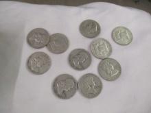 US Silver Franklin Halves- various dates/mints 10 coins