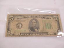 US Currency $5.00 1934A New York