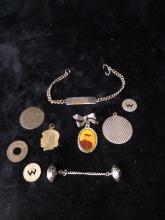 Assorted Vintage Pendants, Bracelet, Tokens