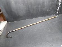 Antique Crookneck Walking Cane with Silver Plated Band