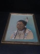 Framed Acrylic on Board-Indian Chief