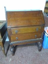 Antique Oak 2 Drawer Drop Front Secretary